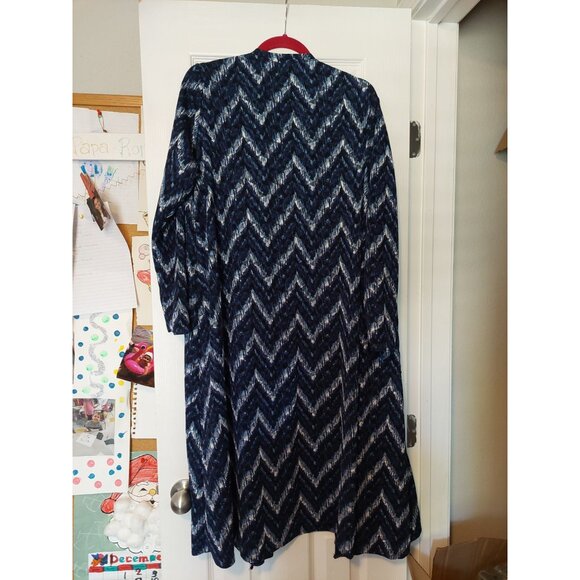 LuLaRoe Womens Long Chevron Pattern Duster Cardigan Jacket L Blue & Black - Picture 3 of 3